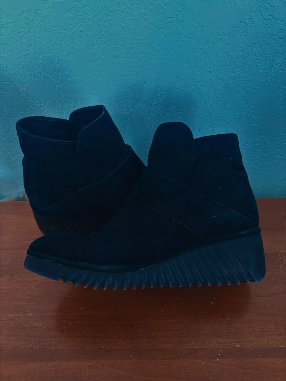 Fly London Black Suede Wedge Ankle Booties - Picture 1 of 6